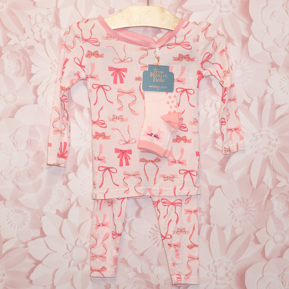 Bow Bamboo Pajamas & Socks Set Size 12m