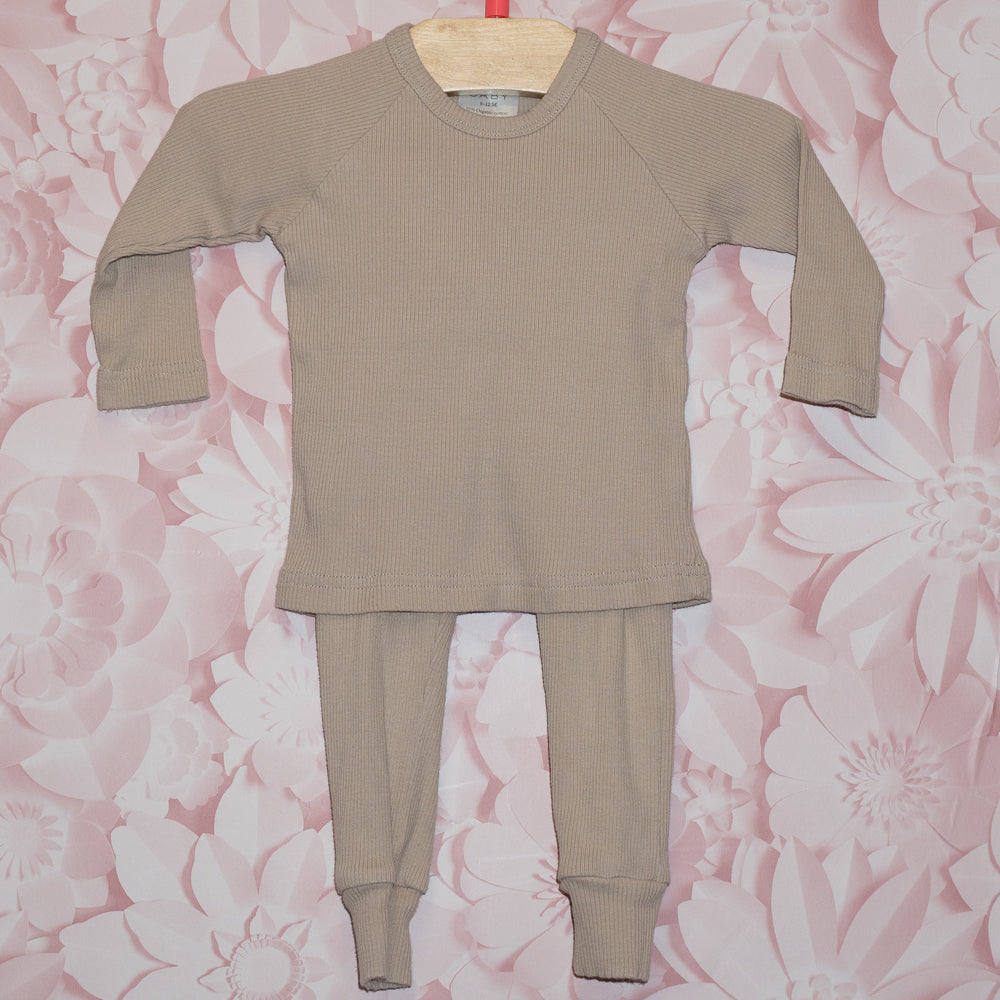 Beige Ribbed Set Size 6-12m