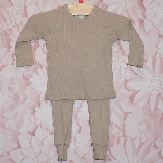Beige Ribbed Set Size 6-12m