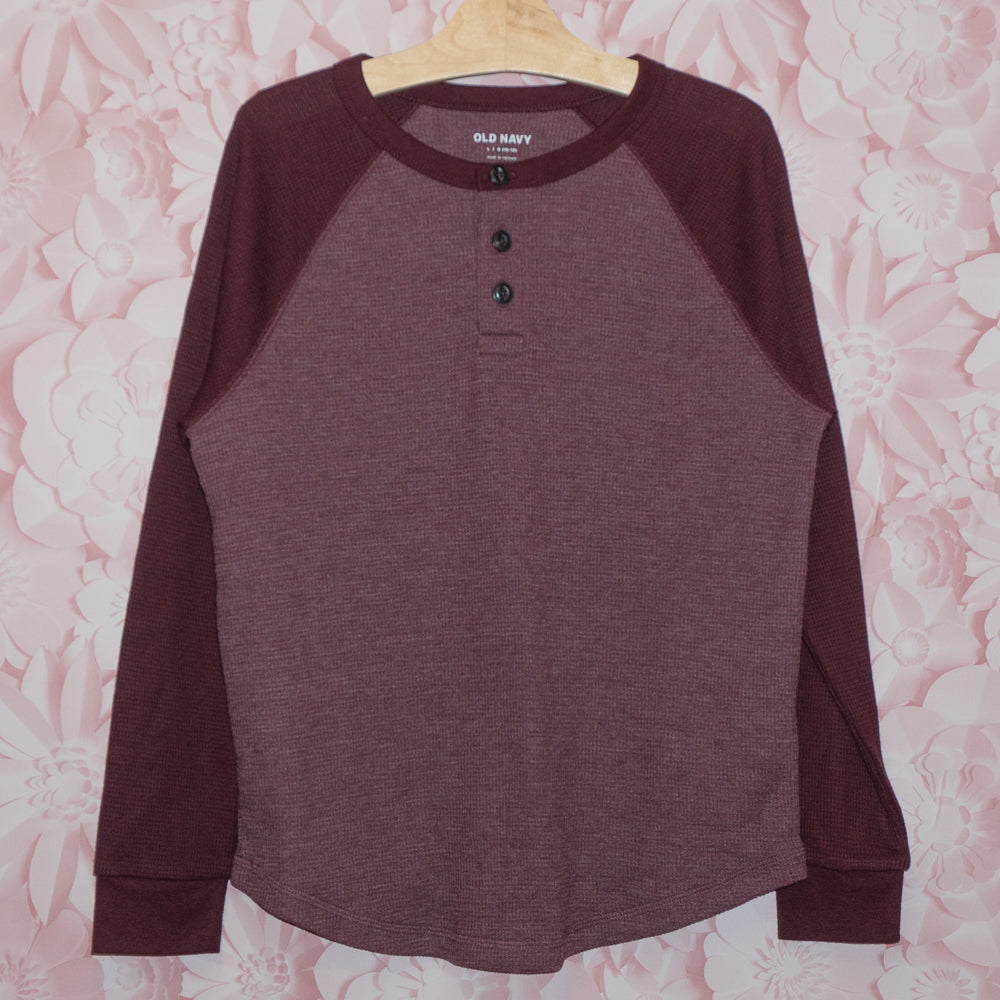 Burgundy Waffle Henley Size 10-12