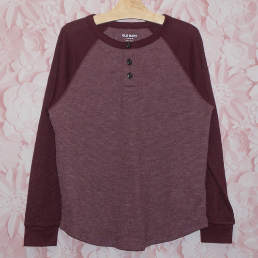 Burgundy Waffle Henley Size 10-12
