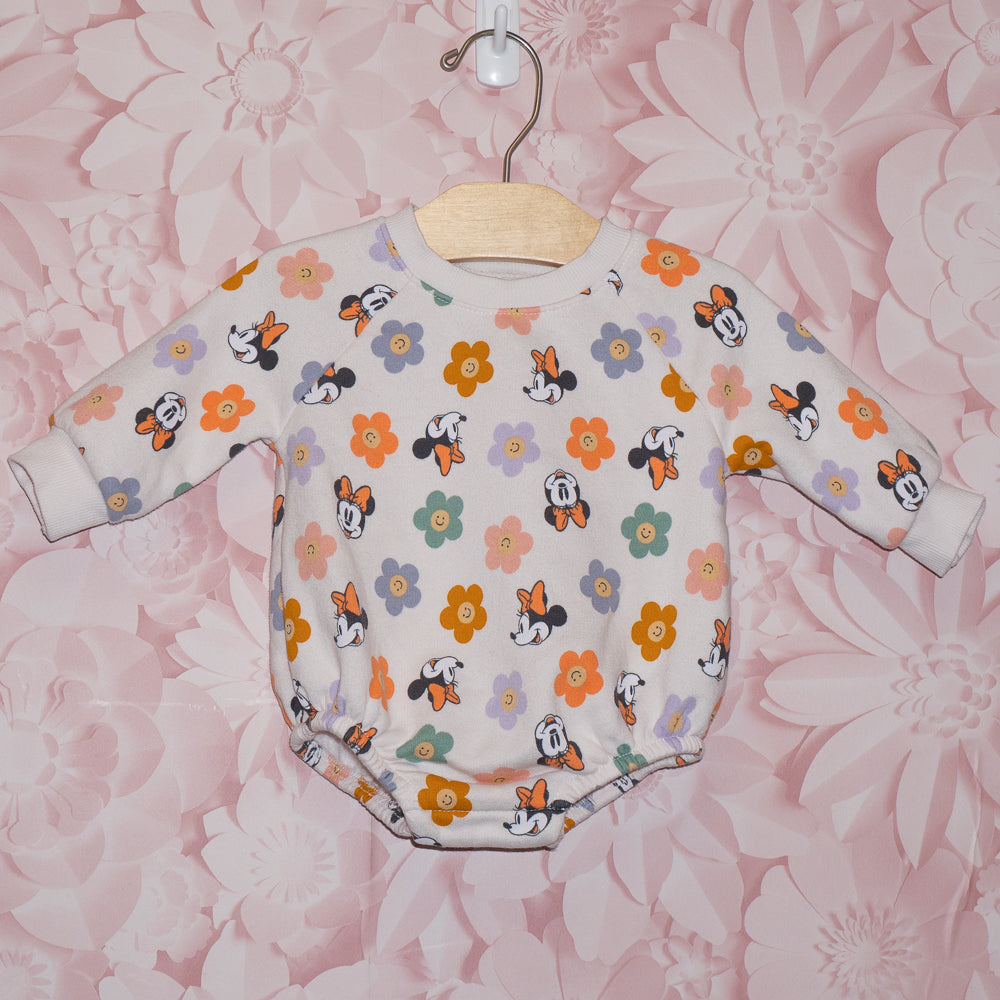 Minnie Mouse & Flower Sweatshirt Onesie Size 0-3m