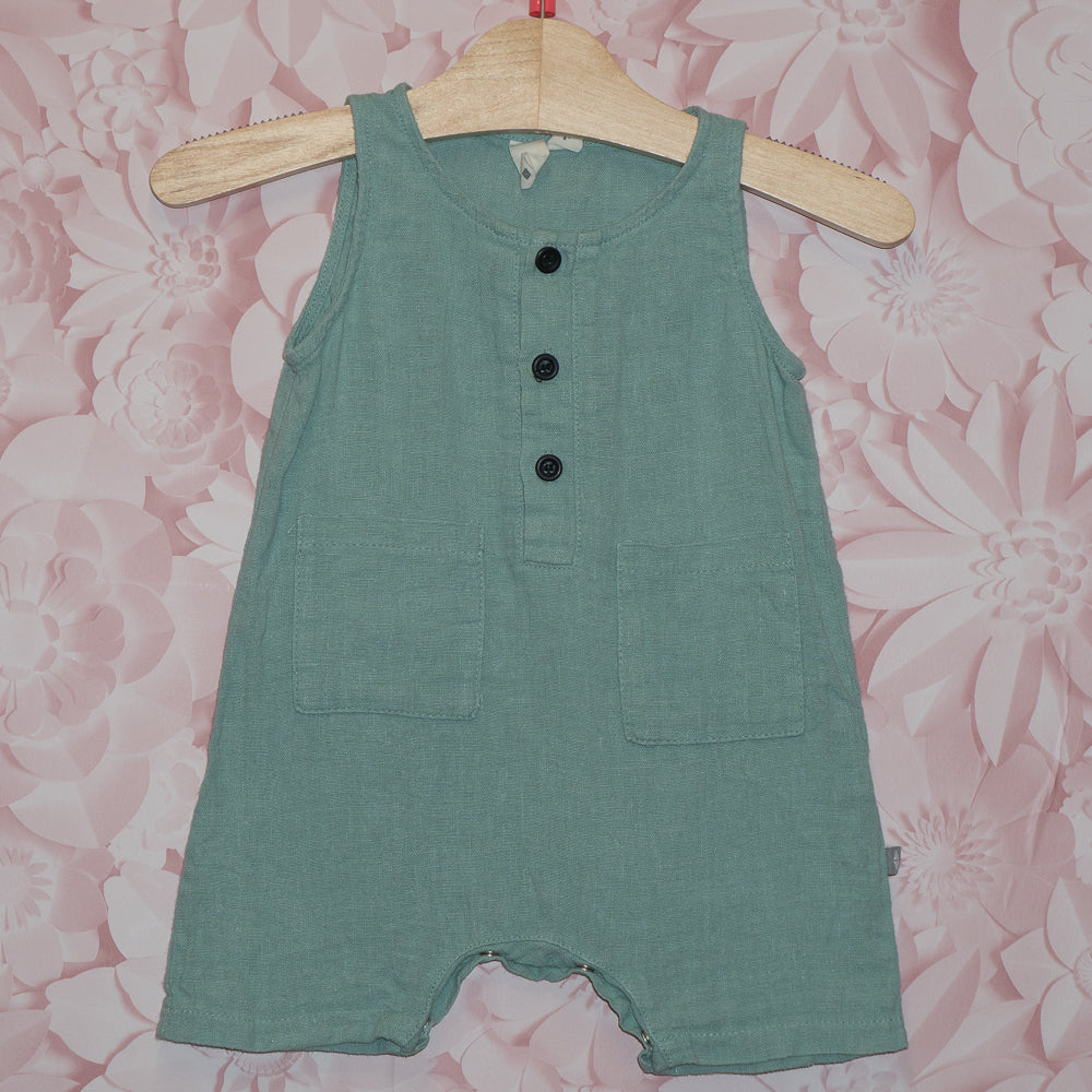 Green Linen Romper Size 12-18m
