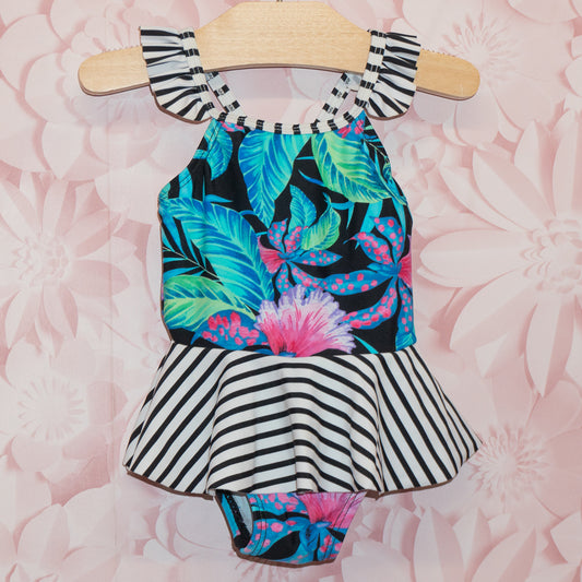 Stripe & Floral Swimsuit Size 9m