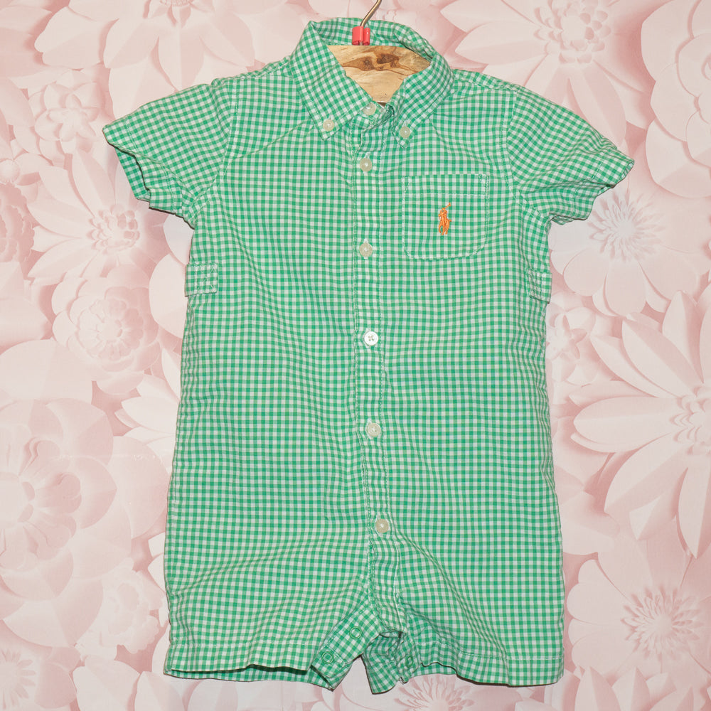Green Gingham Romper Size 6m