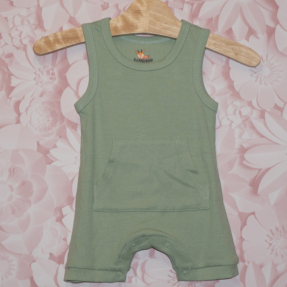 Ribbed Green Bamboo Romper Size 3-6m