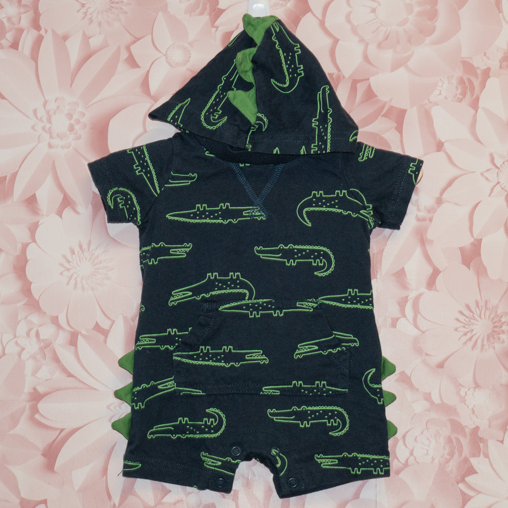 Alligator Hooded Shortie Romper Size 1-2m