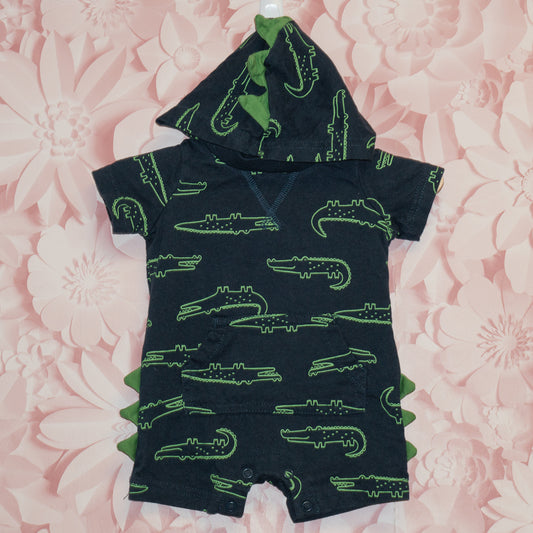 Alligator Hooded Shortie Romper Size 1-2m