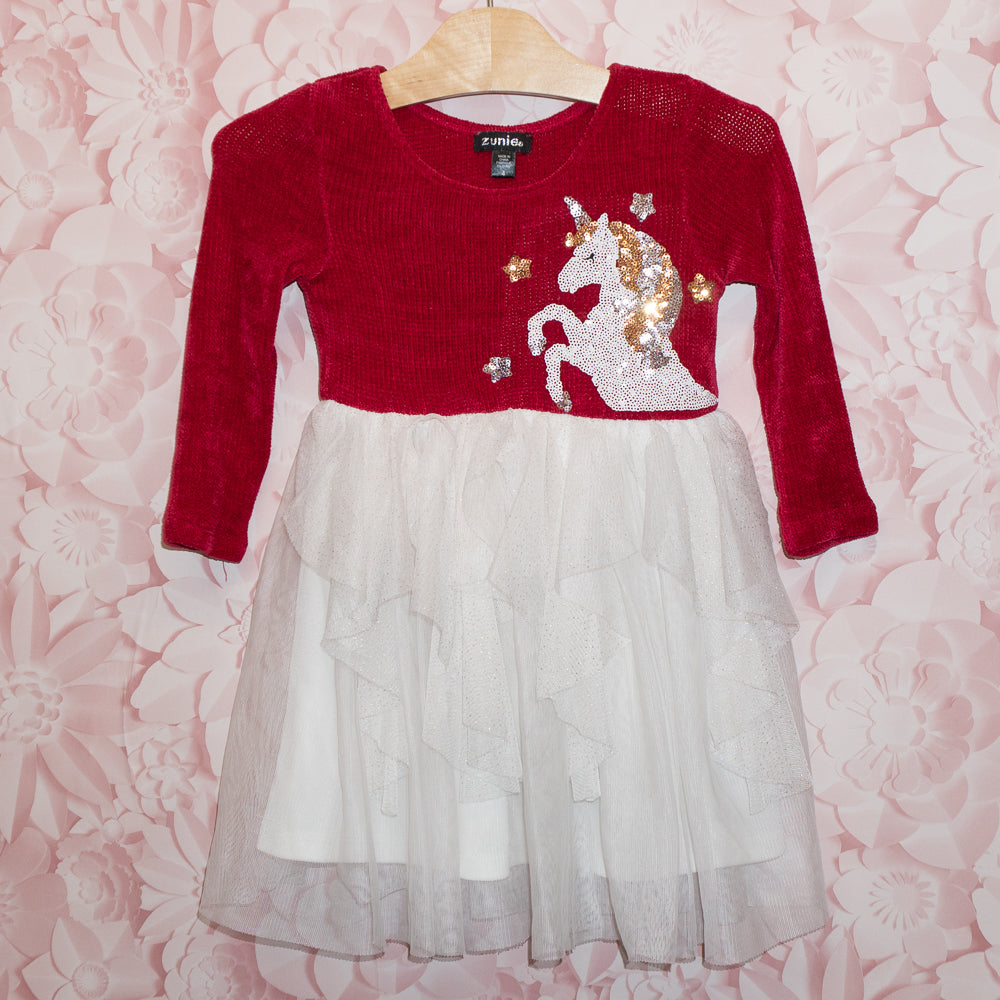 Unicorn Red Velour & Tulle Dress SIze 4