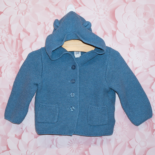 Blue Cotton Hooded Cardigan Size 12-18m