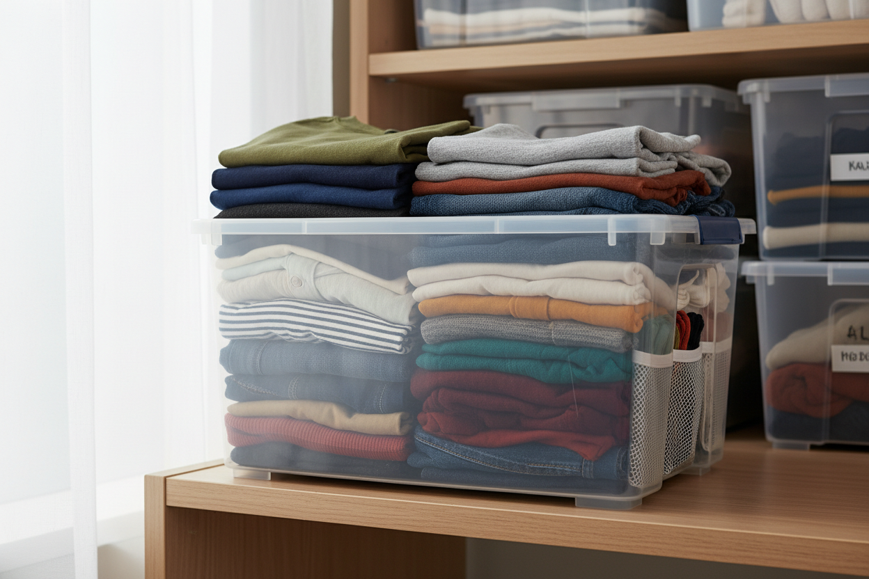 bin of clothing