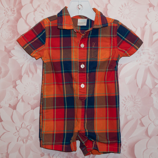Orange Plaid Romper Size 3-6m