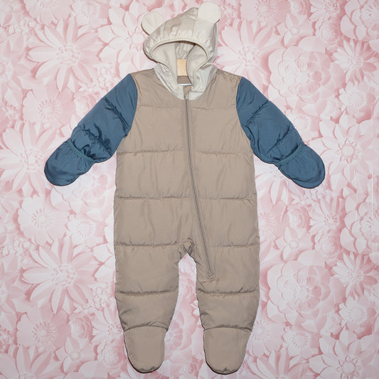Blue & Beige Snowsuit Size 6-12m