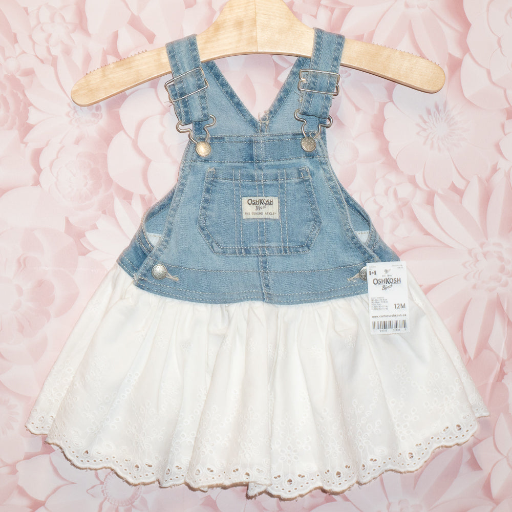 NWT Eyelet Lace Overall Dress Size 12m