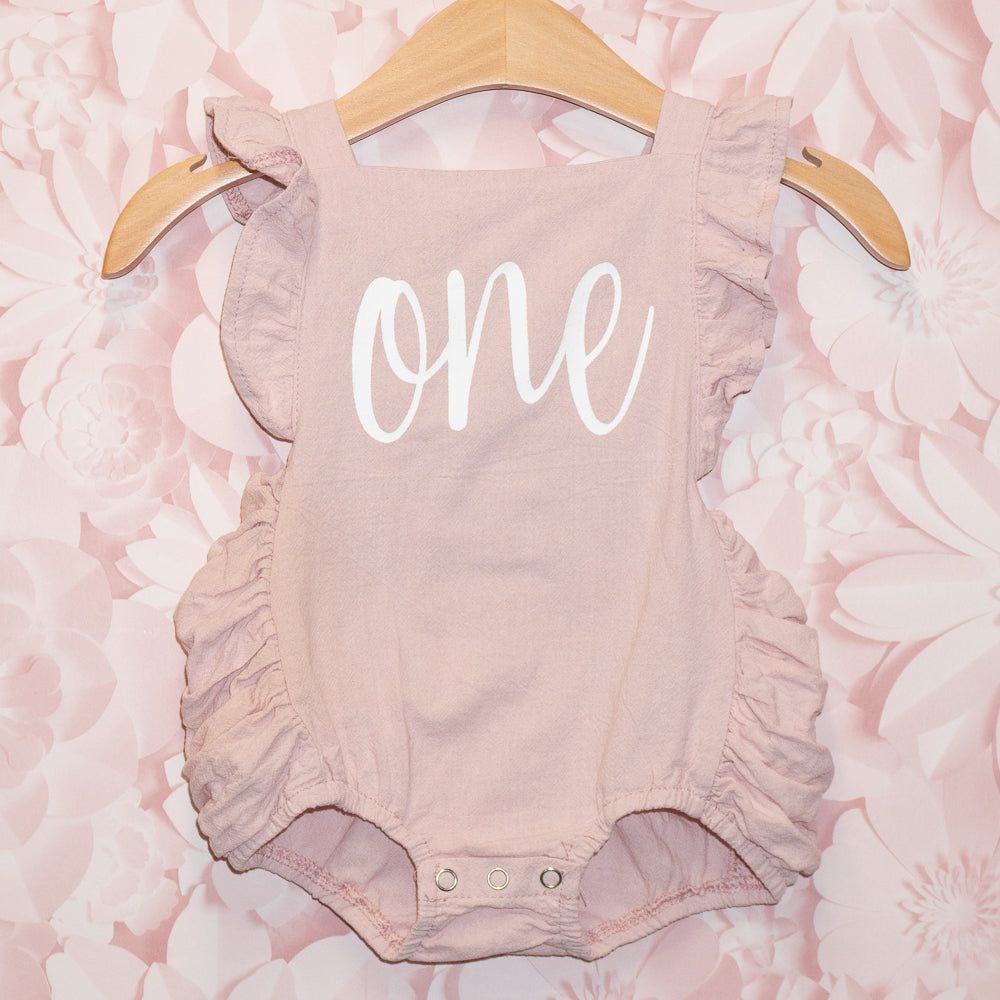 Pink Ruffled "One" Romper Size 12-24m