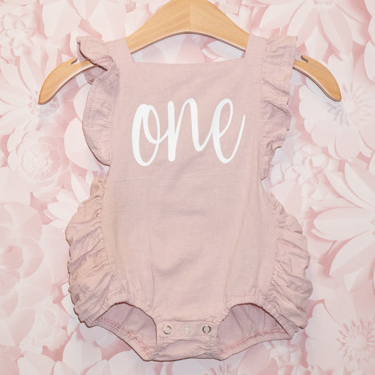Pink Ruffled "One" Romper Size 12-24m