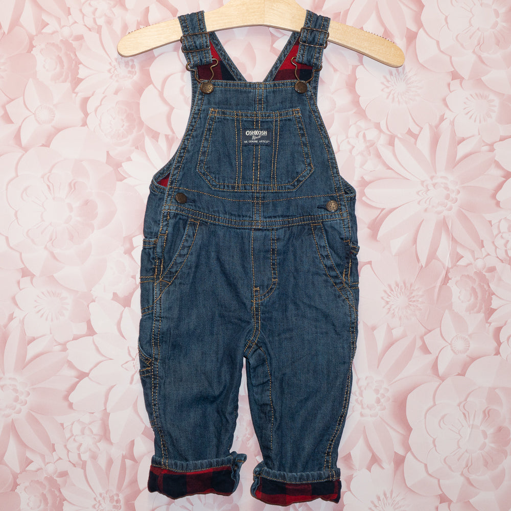 Plaid-Lined Overalls Size 12m