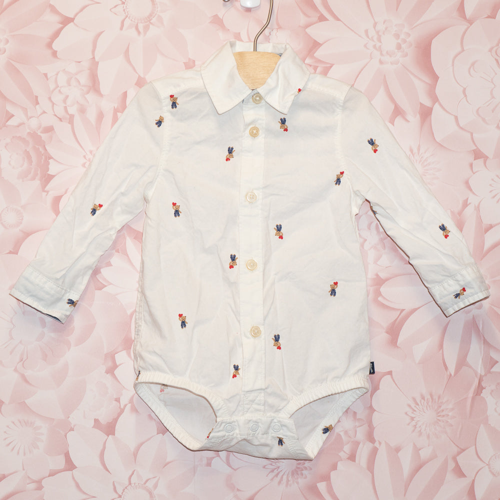 Bear Heart Dress Shirt Onesie Size 12m