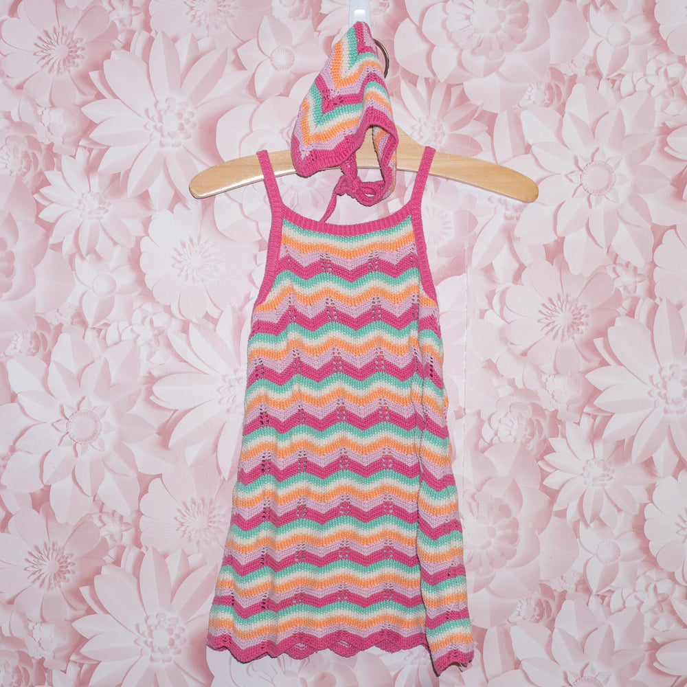 Zigzag Knit Dress & Headscarf Size 3-4