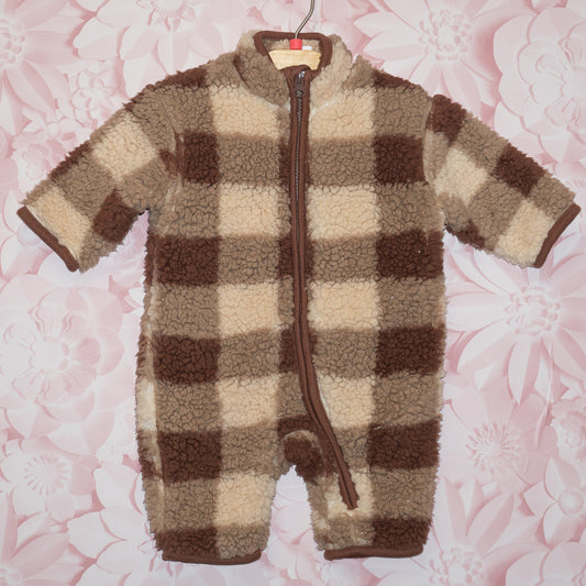 Brown Checkered Faux Fur Suit Size 0-3m