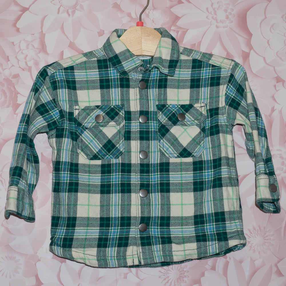 Green Plaid Flannel Shirt Size 2T