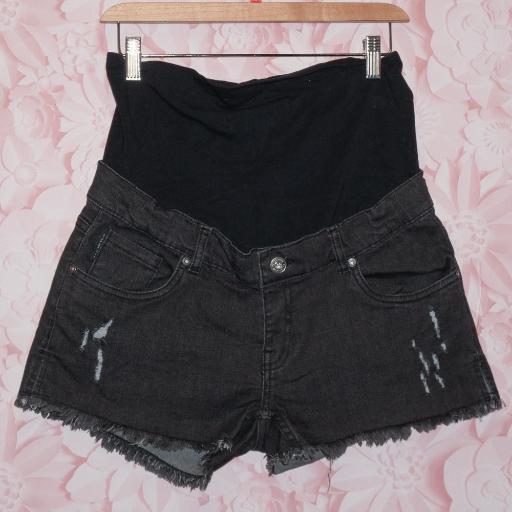 Distressed Black Denim Maternity Shorts Size 27