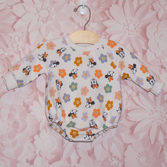 Minnie Mouse & Flower Sweatshirt Onesie Size 0-3m