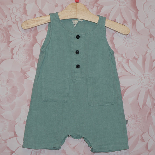 Green Linen Romper Size 12-18m