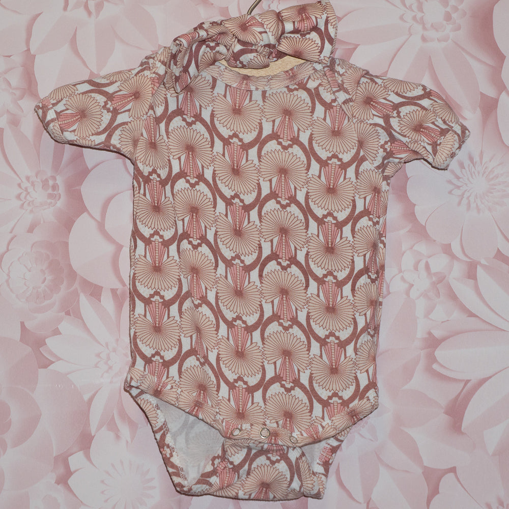 Patterned Bamboo Onesie & Headband Size 0-3m