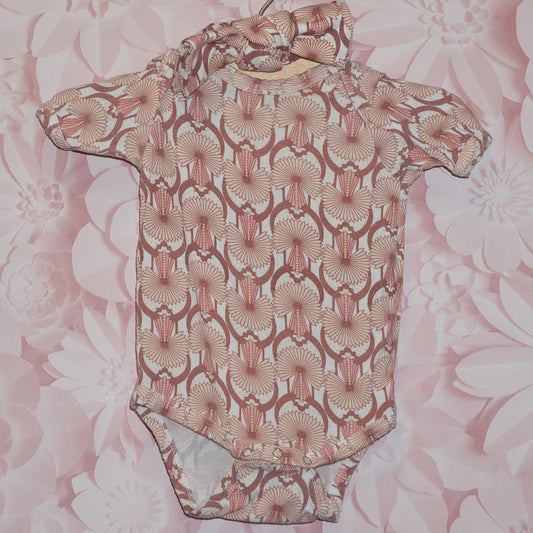Patterned Bamboo Onesie & Headband Size 0-3m