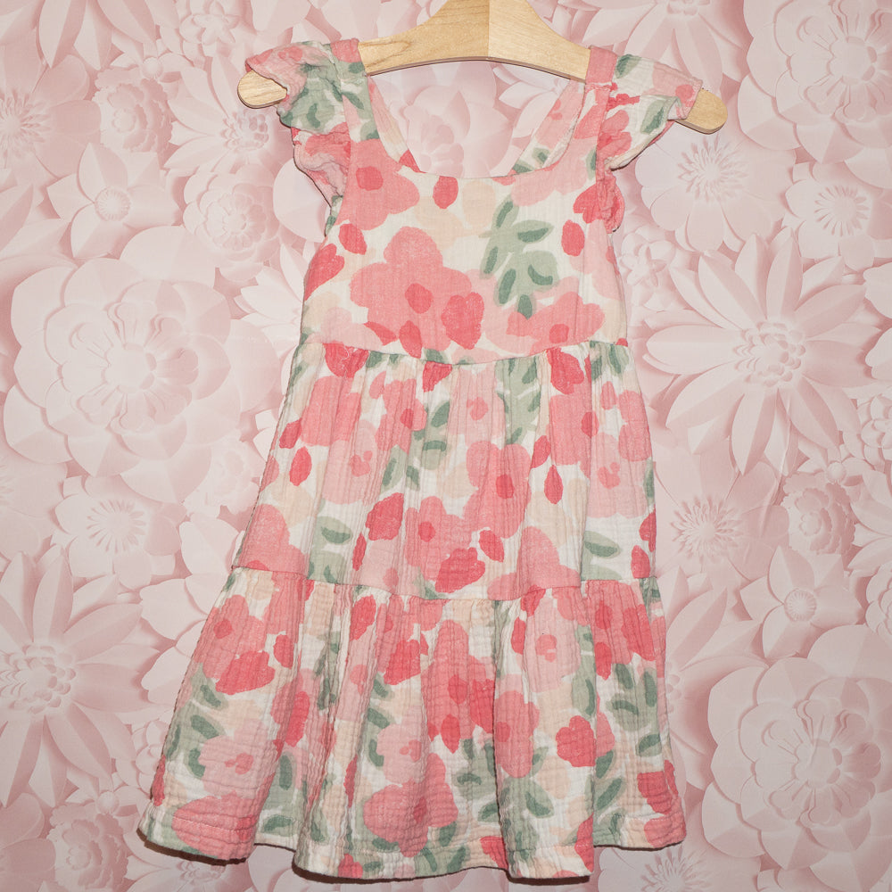 Pink Floral Muslin Dress Size 4T