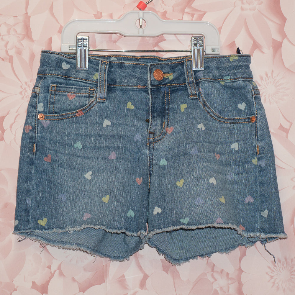 Heart Print Denim Shorts Size 7/8