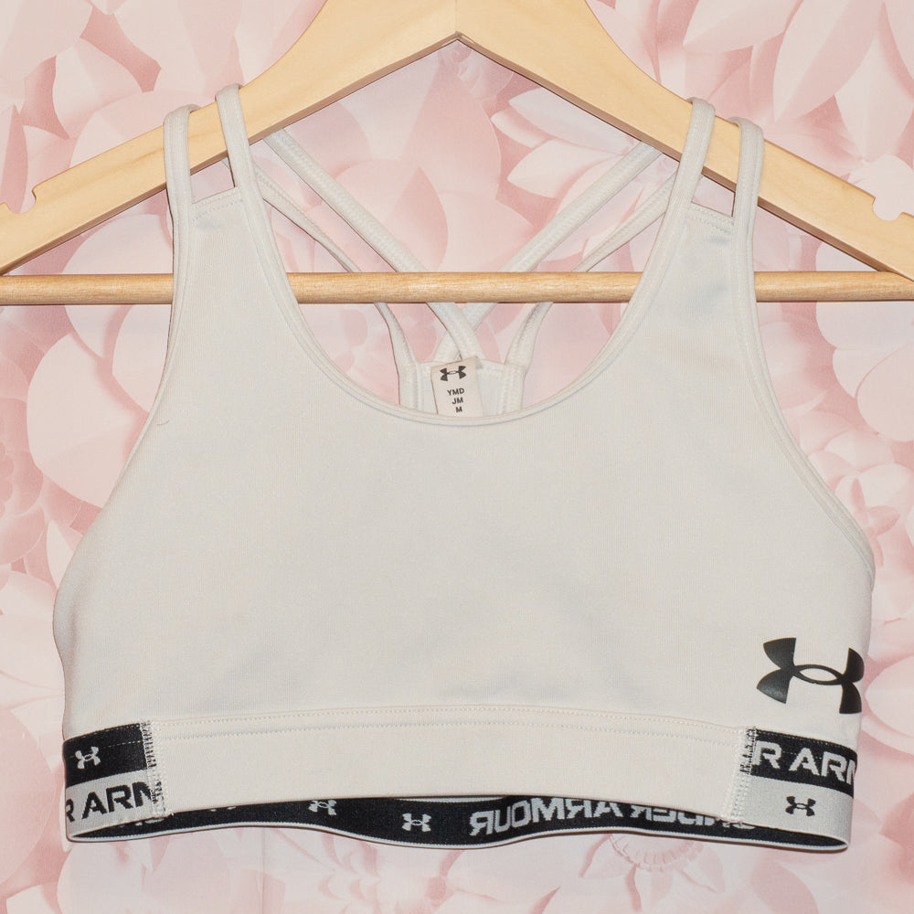 UA White Sports Bra Size MD (10-12)