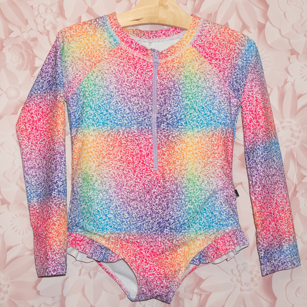 Rainbow Sparkle Rashguard Swimsuit Size 7-8