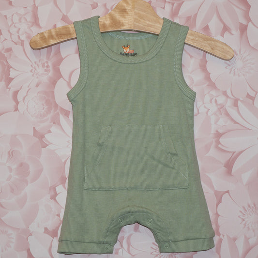 Ribbed Green Bamboo Romper Size 3-6m