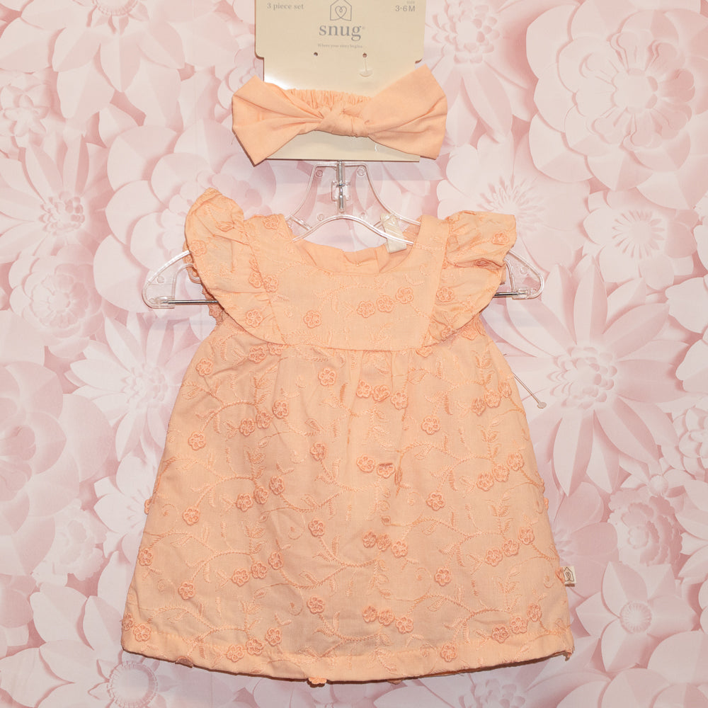 NWT Embroidered Dress & Headband Size 3-6m