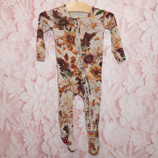 Bamboo Brown Floral Onesie Size 6-9m