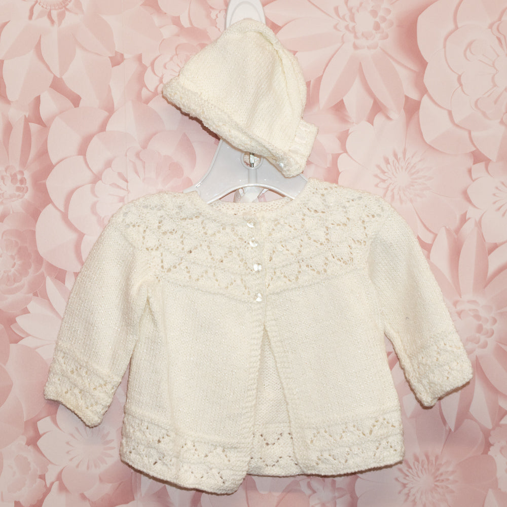 White Handknit Set Size 0-3m