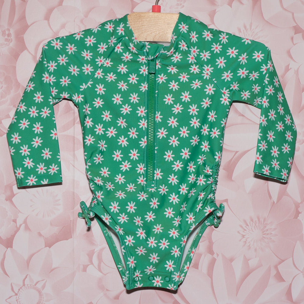 Green Floral Rashguard Swimsuit Size 6-12m