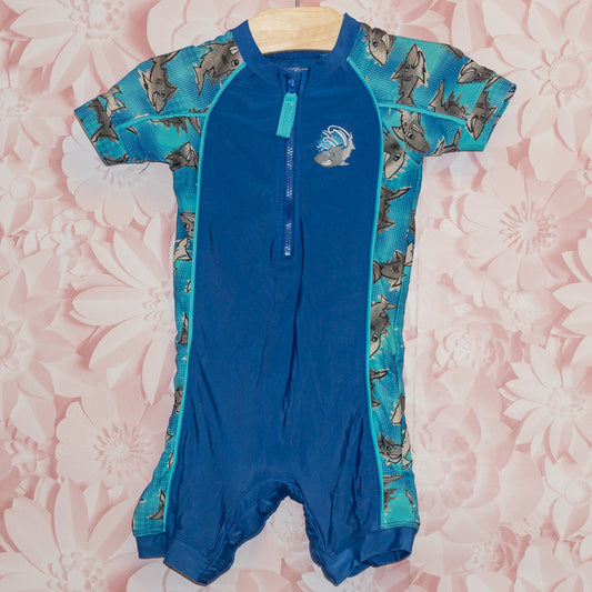 Shark 1pc Rashguard Swimsuit Size 12-18m