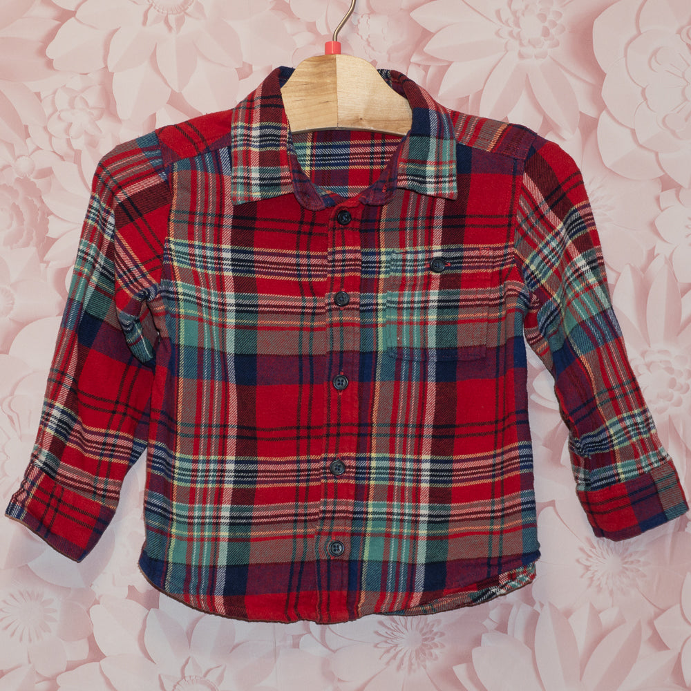 Red/Multicolour Plaid Flannel Shirt Size 3T