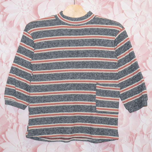 Striped Ribbed Sweater with Pocket Size 2-3