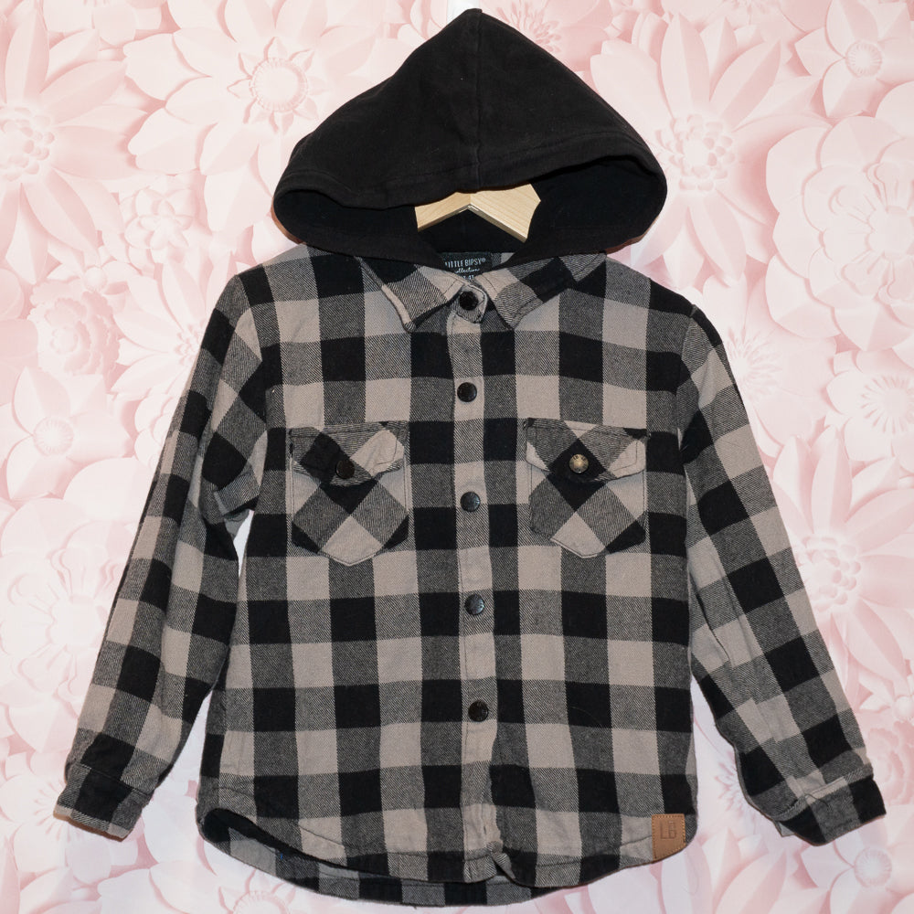 Hooded Plaid Shacket Size 3/4T