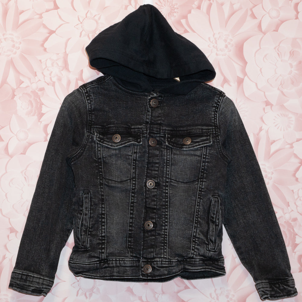 Hooded Black Denim Jacket Size 6