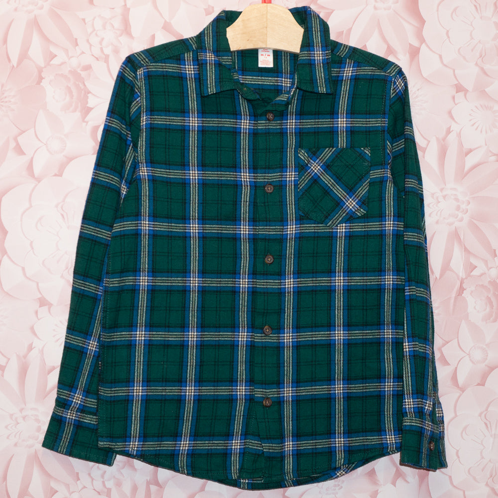 Green Plaid Flannel Shirt Size 7/8